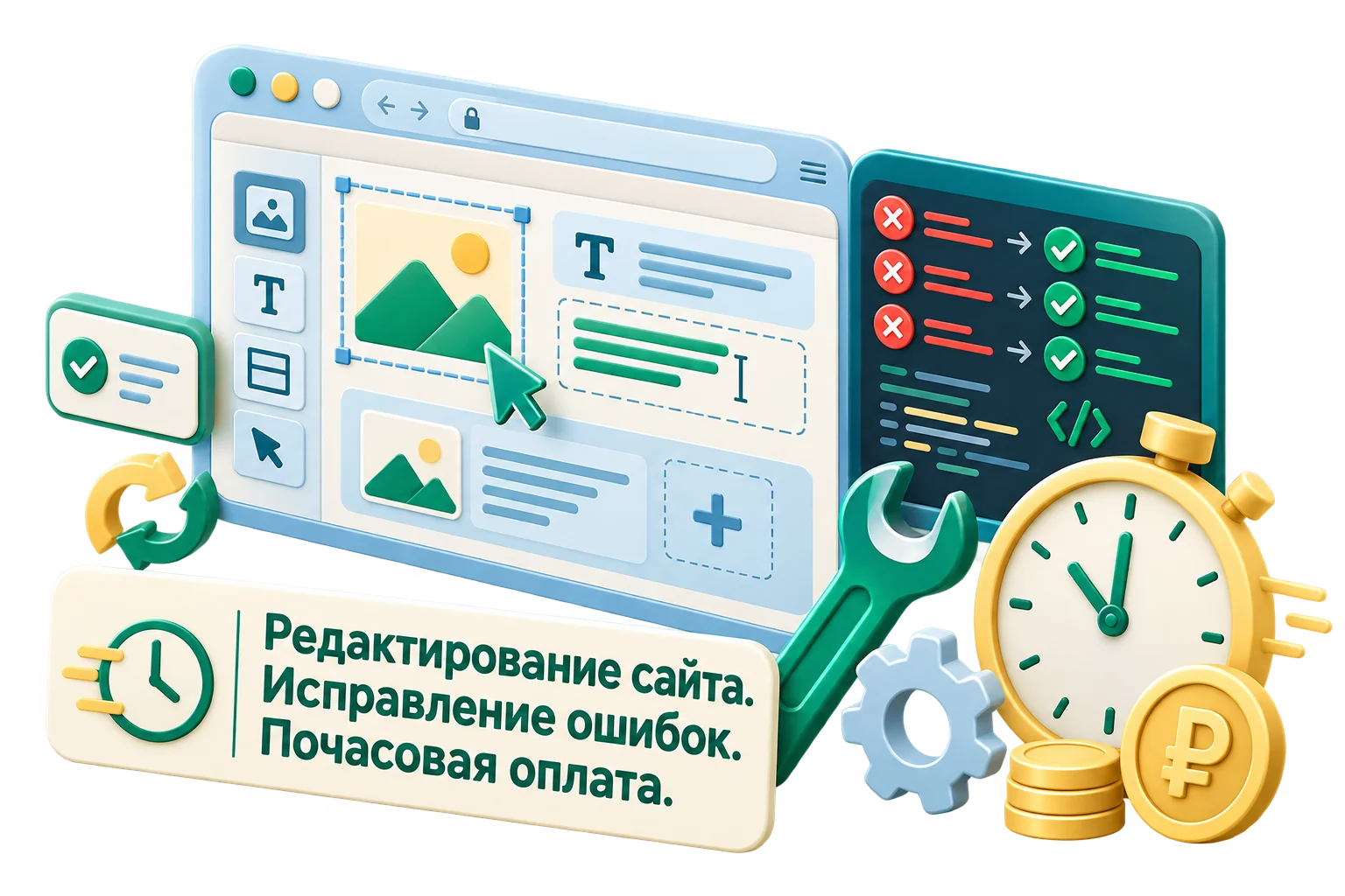 Редактирование сайта. Исправление ошибок. Почасовая оплата