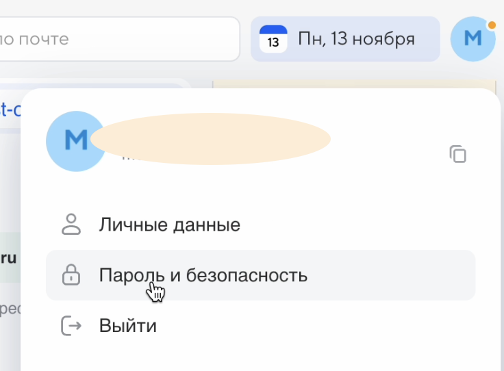 В разделе безопасности на аккаунте почты меил ру